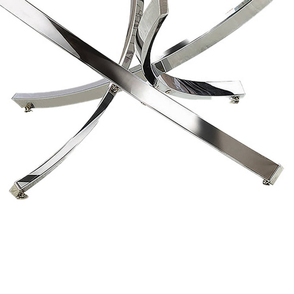 Round Tempered Glass Top Coffee Table With Metal Legs, Silver And Clear By Benzara | Coffee Tables |  Modishstore  - 3