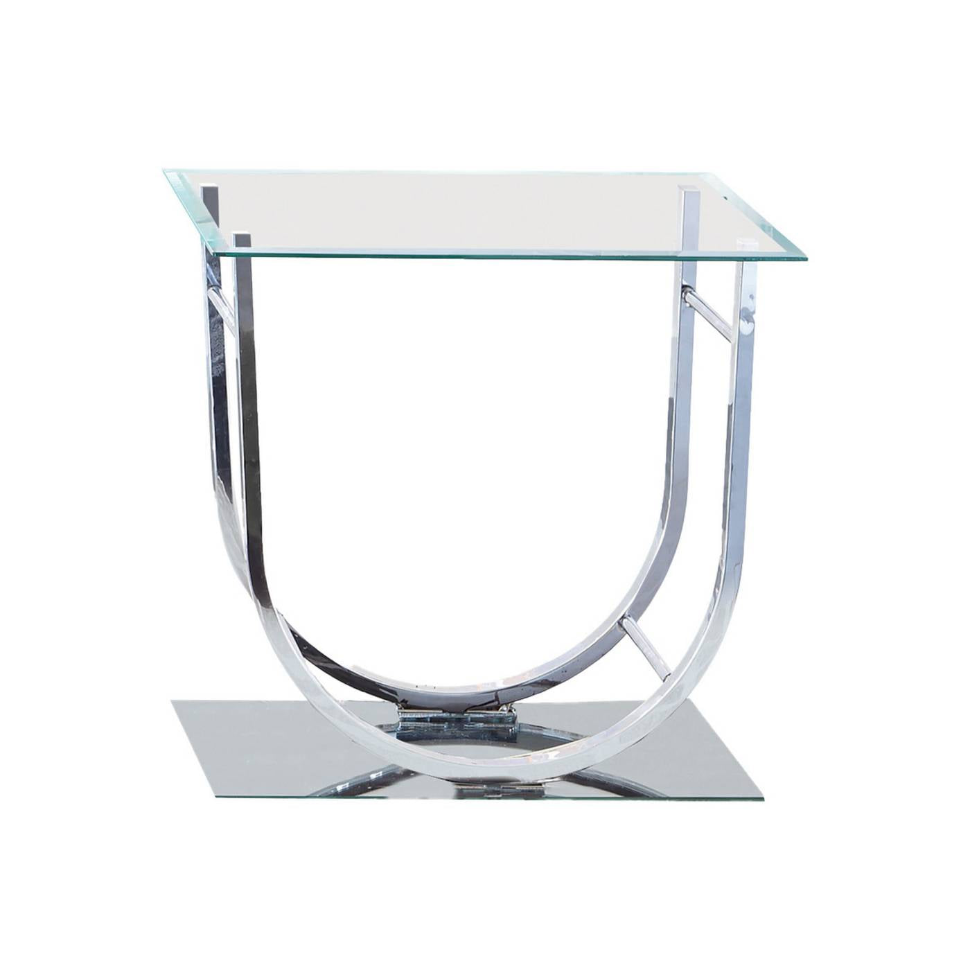 Tempered Glass Top End Table With U Shape Metal Frame, Chrome And Clear By Benzara | End Tables |  Modishstore 