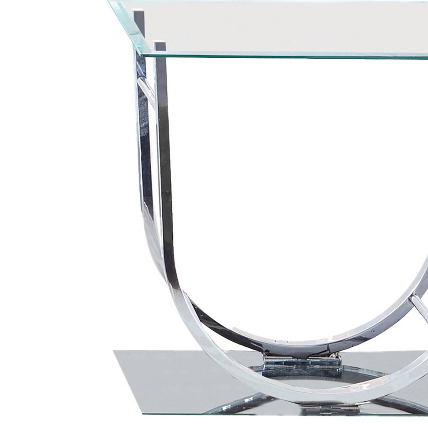 Tempered Glass Top End Table With U Shape Metal Frame, Chrome And Clear By Benzara | End Tables |  Modishstore  - 4