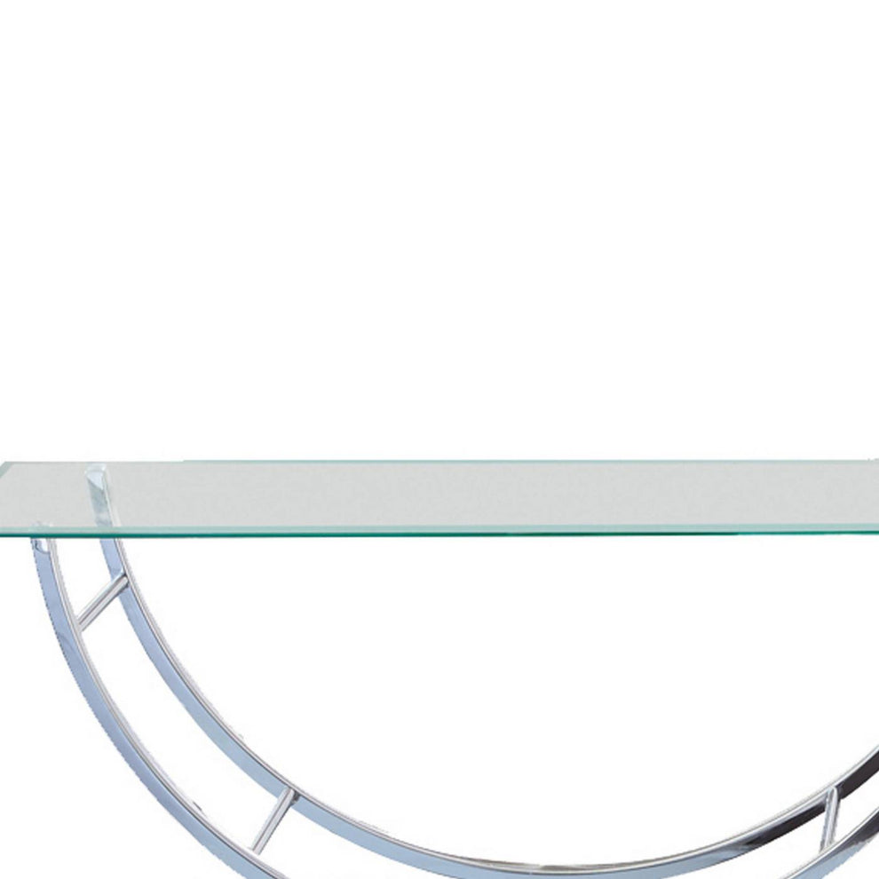 Tempered Glass Top Coffee Table With U Shape Metal Frame, Chrome And Clear By Benzara | Coffee Tables |  Modishstore  - 3