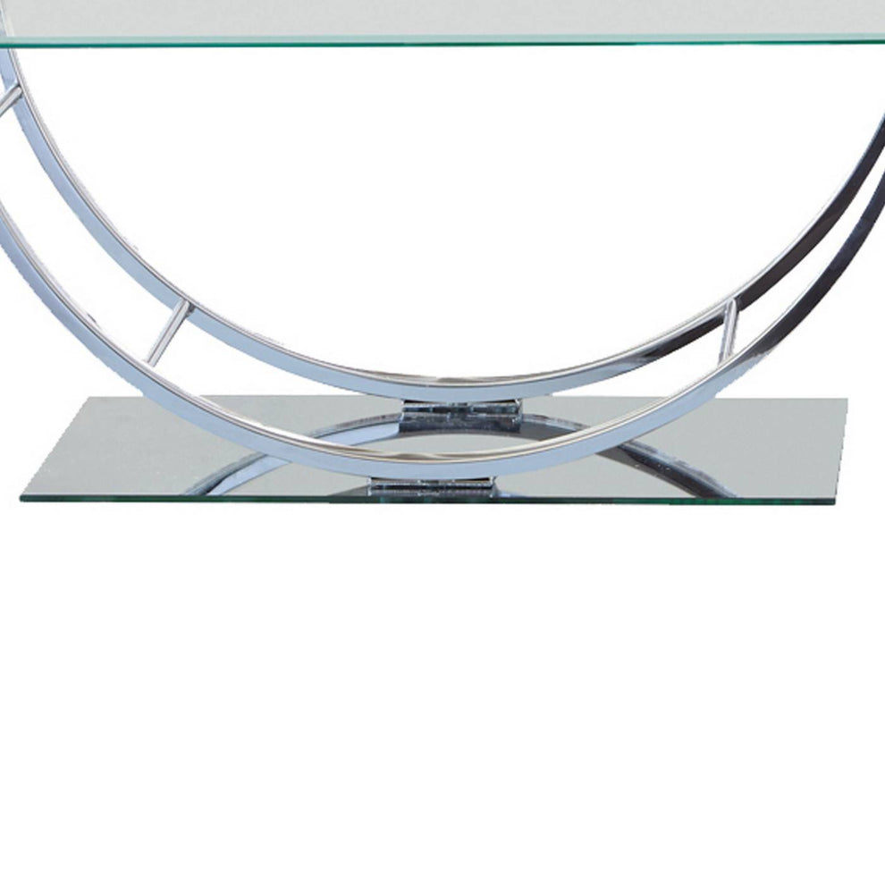 Tempered Glass Top Coffee Table With U Shape Metal Frame, Chrome And Clear By Benzara | Coffee Tables |  Modishstore  - 4