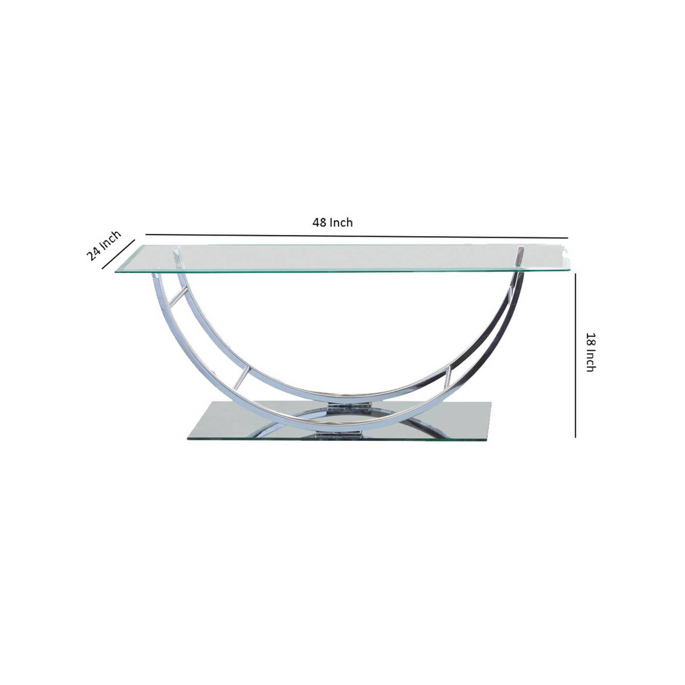 Tempered Glass Top Coffee Table With U Shape Metal Frame, Chrome And Clear By Benzara | Coffee Tables |  Modishstore  - 2