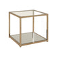 Glass Top End Table With Metal Frame And Open Shelf, Brass By Benzara | End Tables |  Modishstore 