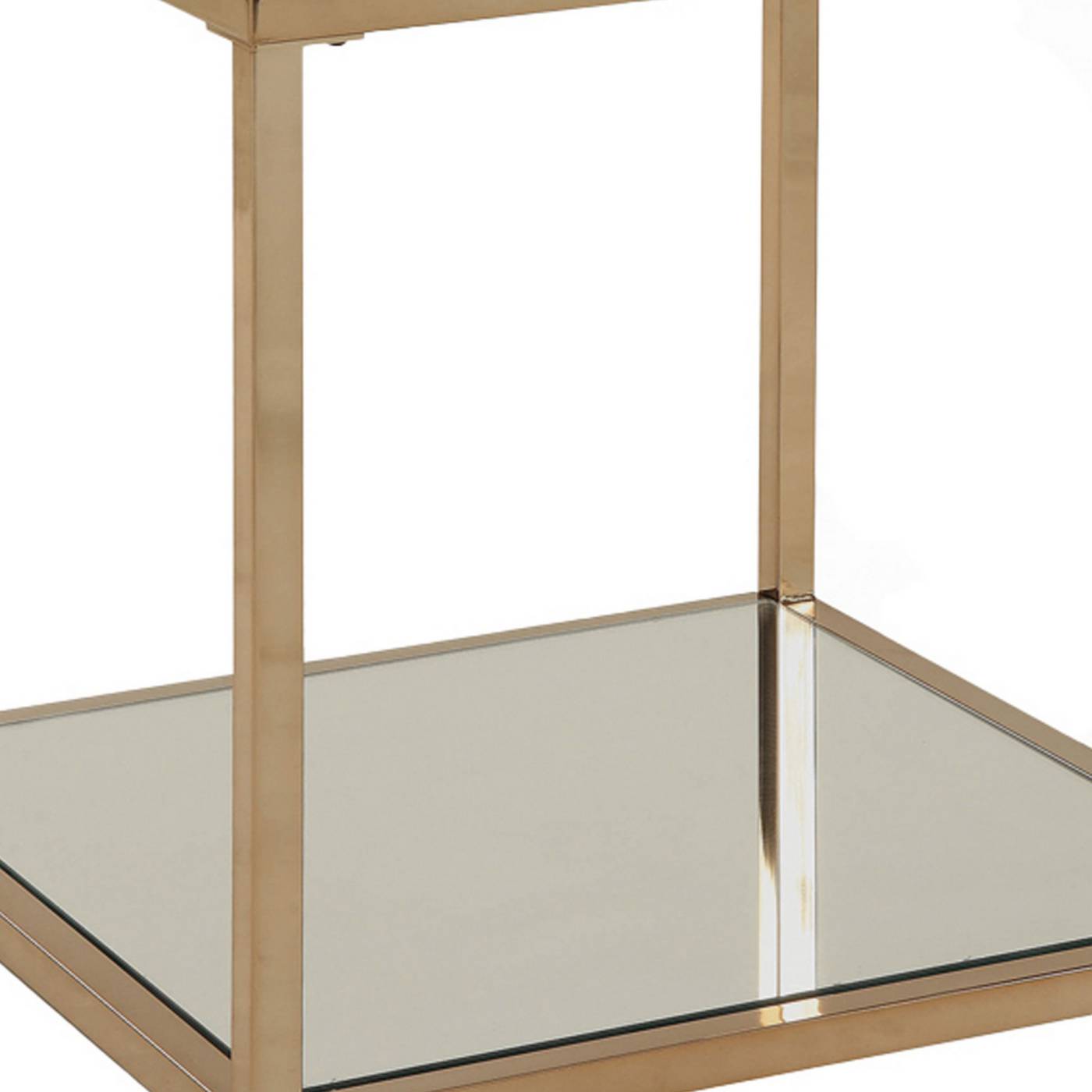 Glass Top End Table With Metal Frame And Open Shelf, Brass By Benzara | End Tables |  Modishstore  - 3