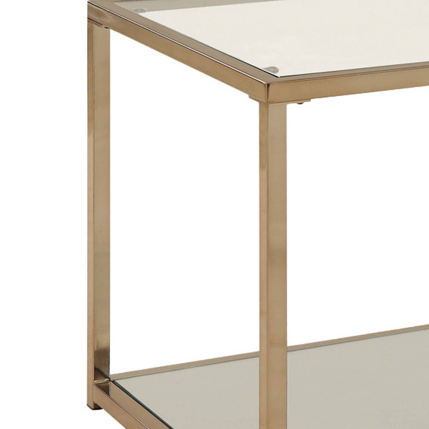 Glass Top End Table With Metal Frame And Open Shelf, Brass By Benzara | End Tables |  Modishstore  - 4