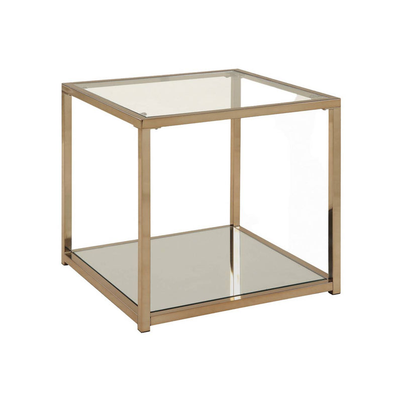 Glass Top End Table With Metal Frame And Open Shelf, Brass By Benzara | End Tables |  Modishstore 