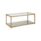 Glass Top Coffee Table With Metal Frame And Open Shelf, Brass By Benzara | Coffee Tables |  Modishstore 