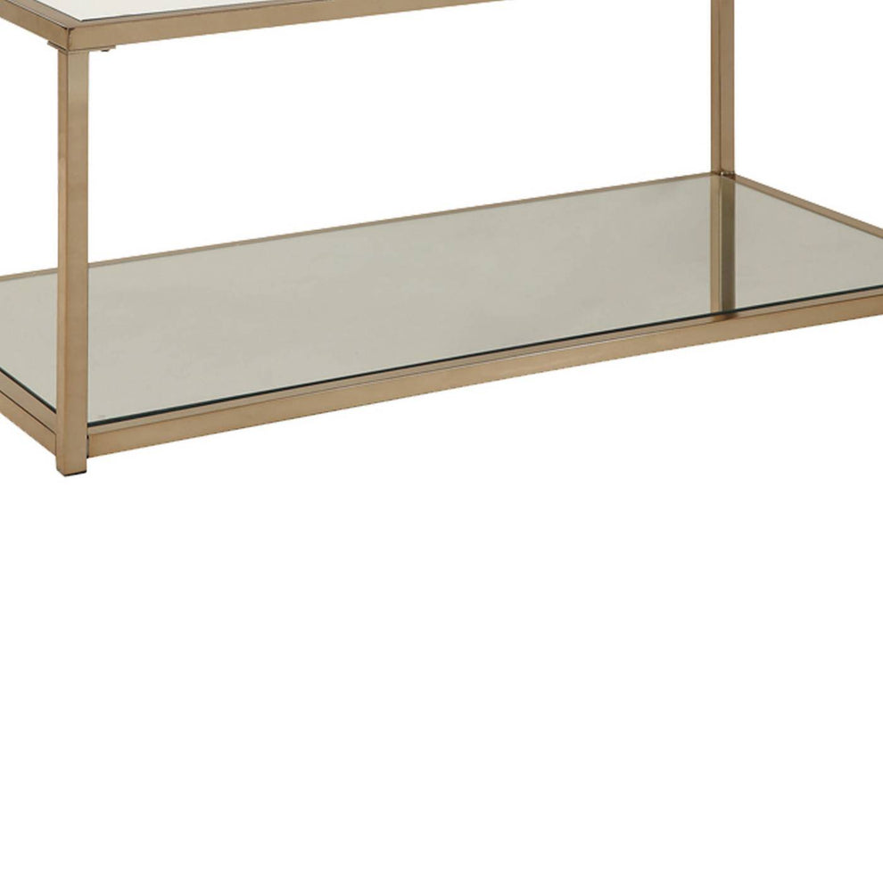 Glass Top Coffee Table With Metal Frame And Open Shelf, Brass By Benzara | Coffee Tables |  Modishstore  - 5