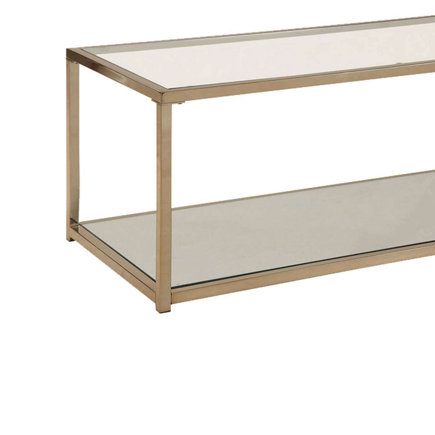 Glass Top Coffee Table With Metal Frame And Open Shelf, Brass By Benzara | Coffee Tables |  Modishstore  - 2