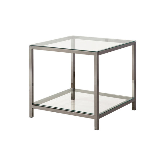 Glass Top End Table With Metal Frame And Open Shelf, Silver By Benzara | End Tables | Modishstore