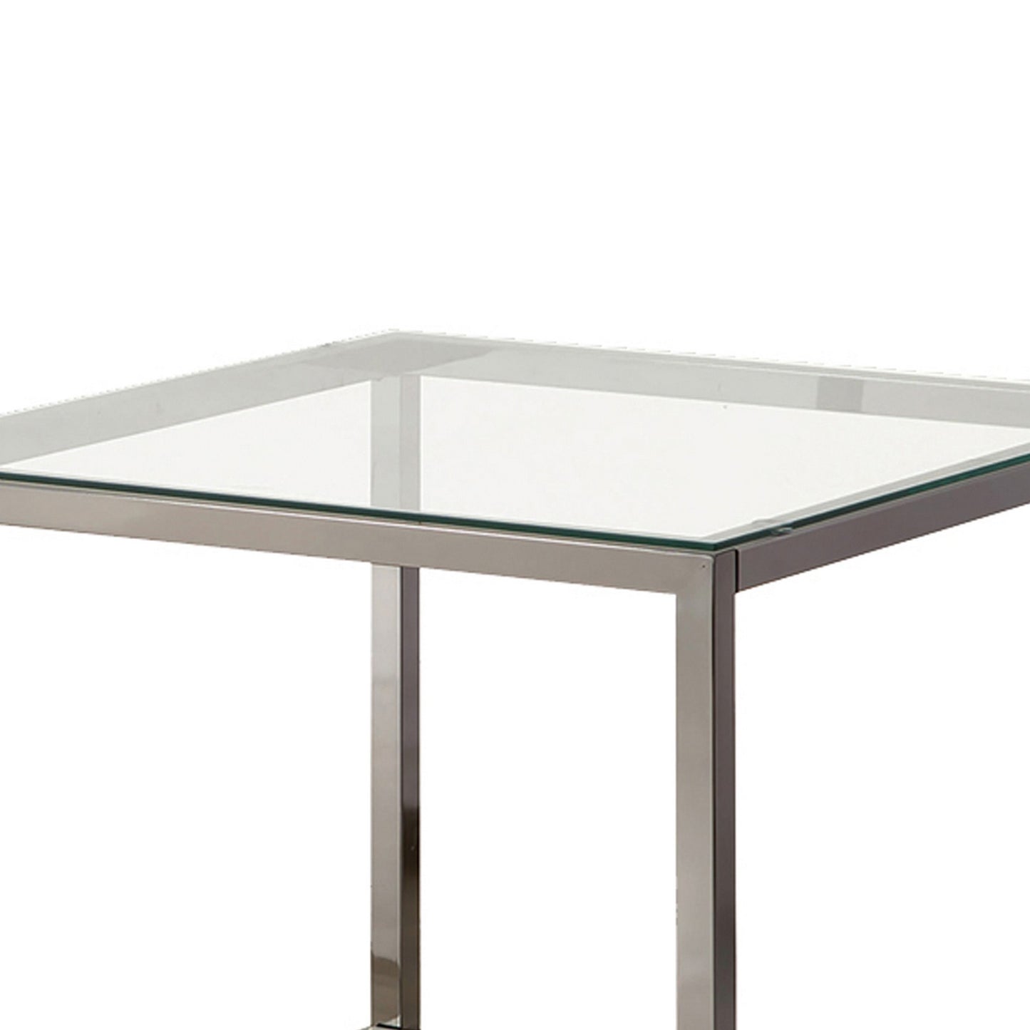 Glass Top End Table With Metal Frame And Open Shelf, Silver By Benzara | End Tables | Modishstore - 2