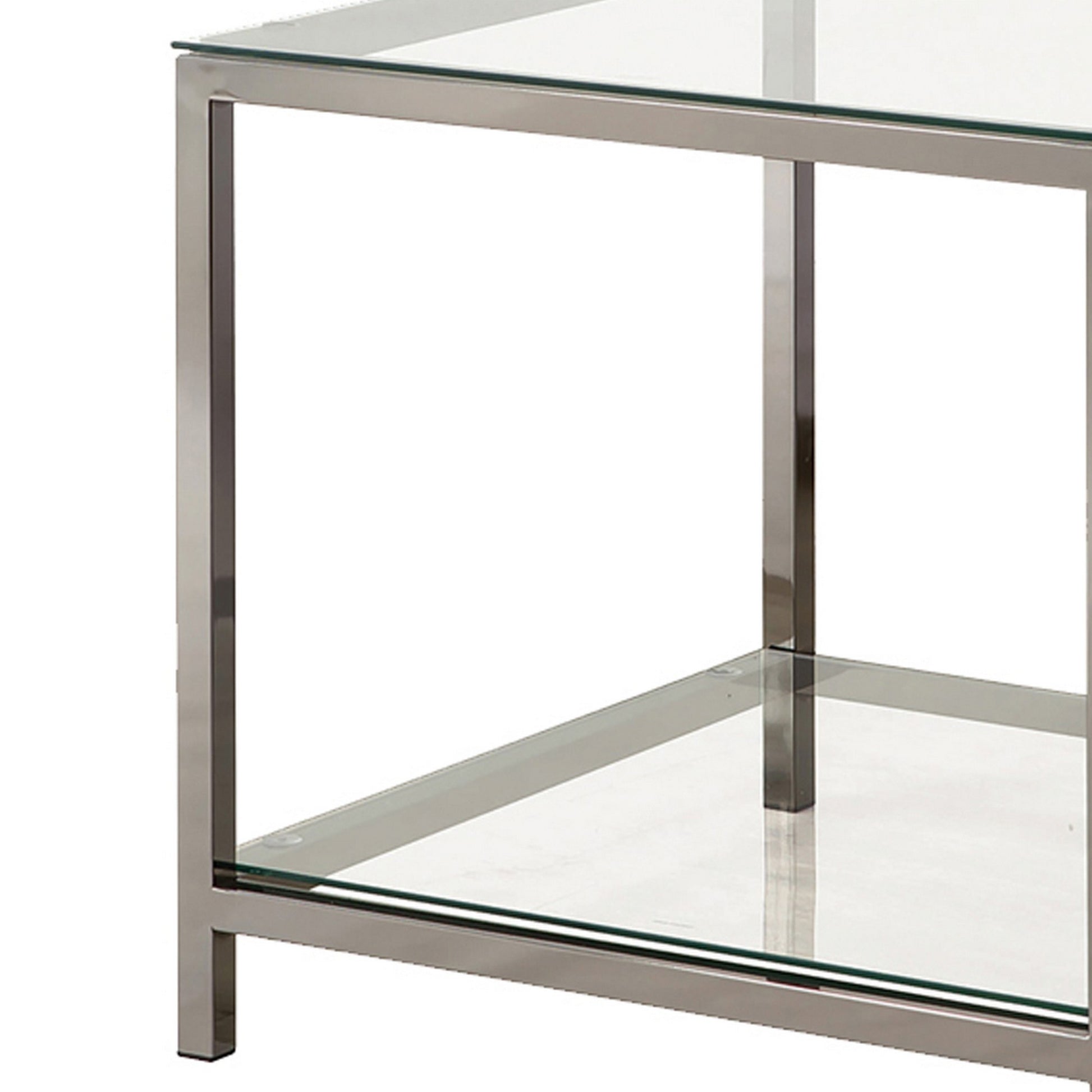 Glass Top End Table With Metal Frame And Open Shelf, Silver By Benzara | End Tables | Modishstore - 4