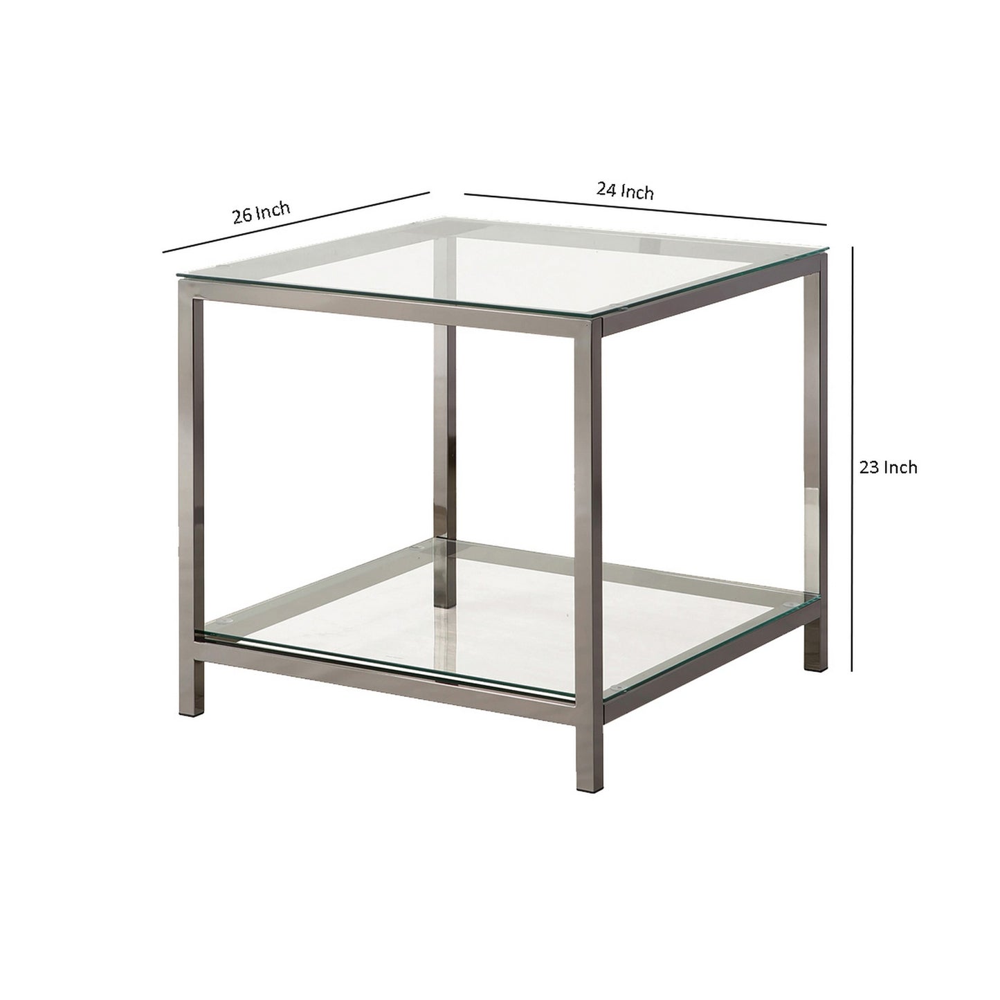 Glass Top End Table With Metal Frame And Open Shelf, Silver By Benzara | End Tables | Modishstore - 5