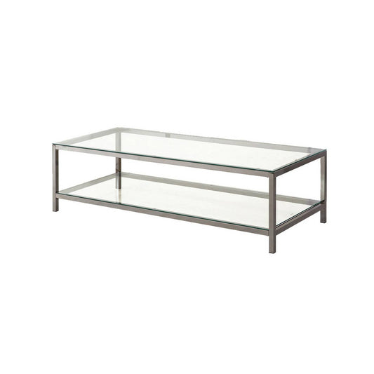 Glass Top Coffee Table With Metal Frame And Open Shelf, Silver By Benzara | Coffee Tables |  Modishstore 