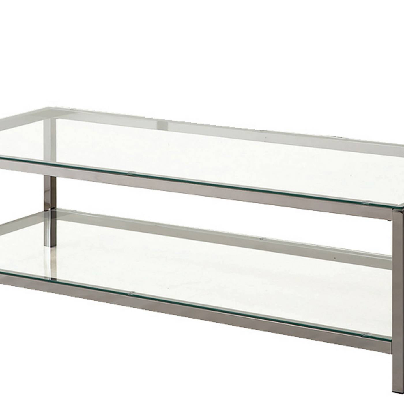 Glass Top Coffee Table With Metal Frame And Open Shelf, Silver By Benzara | Coffee Tables |  Modishstore  - 2