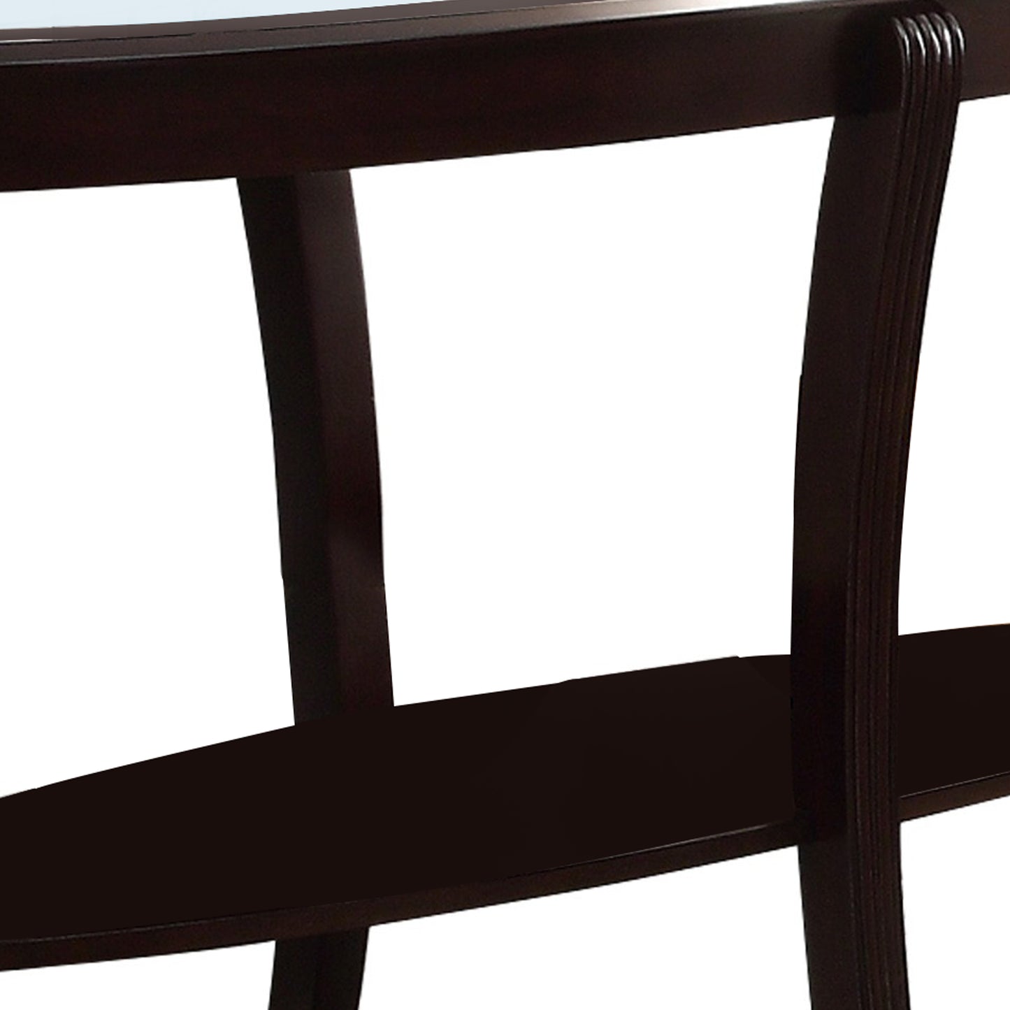 Oval Top Wooden Sofa Table With Glass Insert And Open Shelf, Espresso Brown By Benzara | End Tables | Modishstore - 2