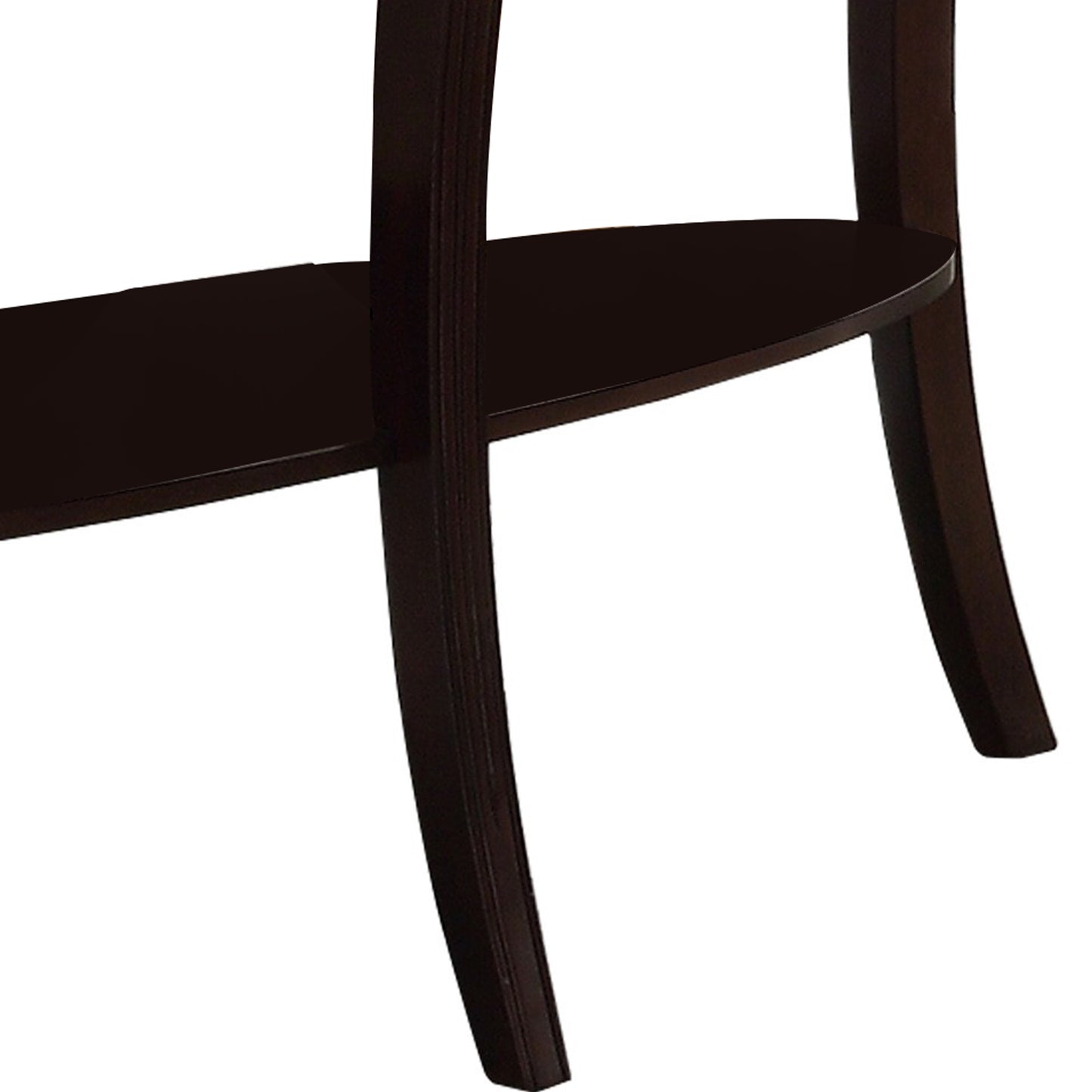 Oval Top Wooden Sofa Table With Glass Insert And Open Shelf, Espresso Brown By Benzara | End Tables | Modishstore - 3