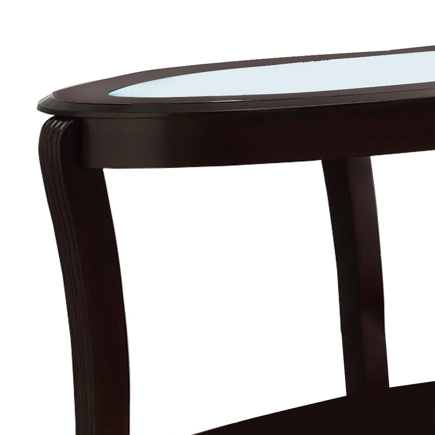 Oval Top Wooden Sofa Table With Glass Insert And Open Shelf, Espresso Brown By Benzara | End Tables | Modishstore - 4