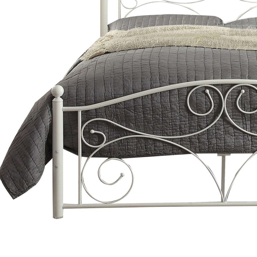 Metal Full Size  Platform Bed With Scrollwork Details, White By Benzara | Beds |  Modishstore  - 4