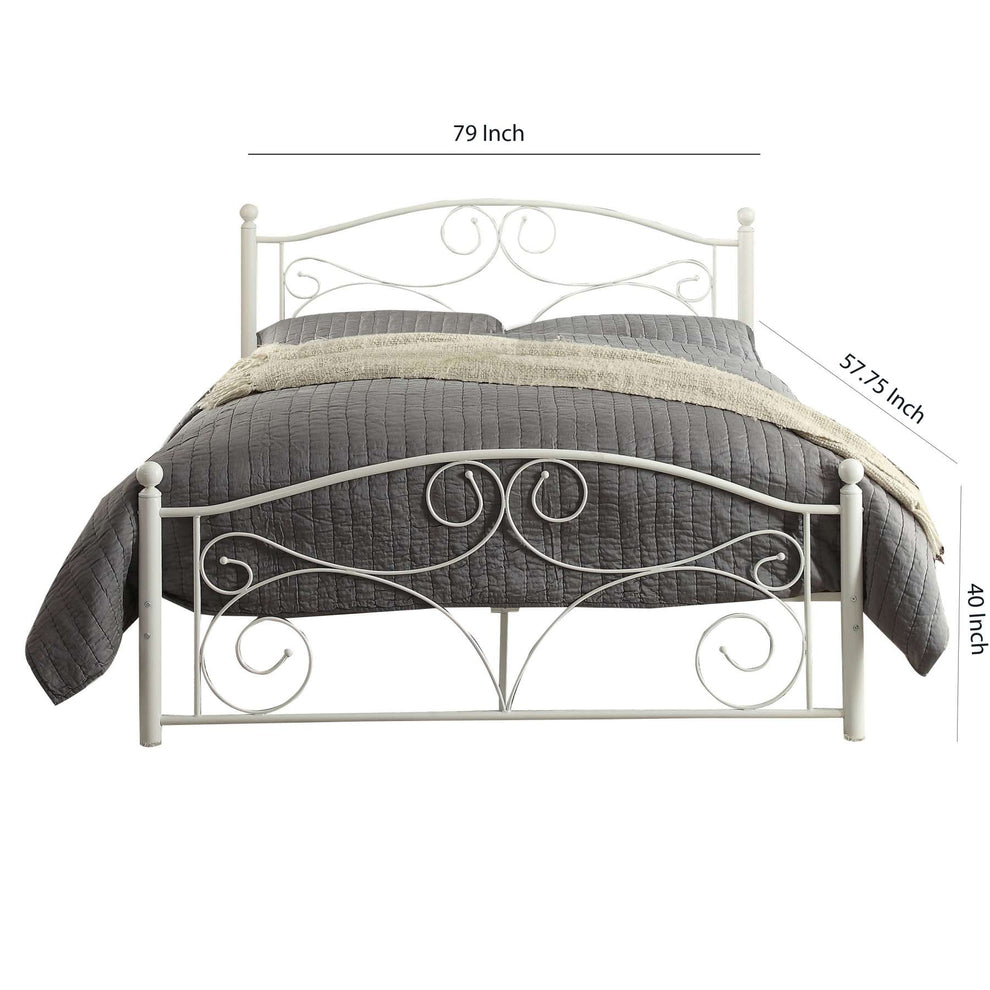 Metal Full Size  Platform Bed With Scrollwork Details, White By Benzara | Beds |  Modishstore  - 2