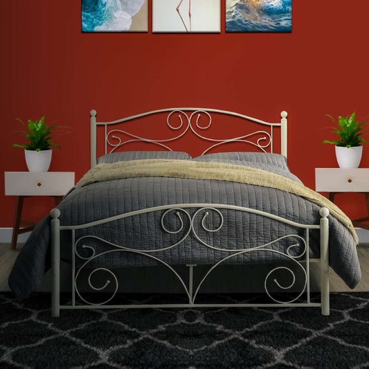 Metal Full Size  Platform Bed With Scrollwork Details, White By Benzara | Beds |  Modishstore 
