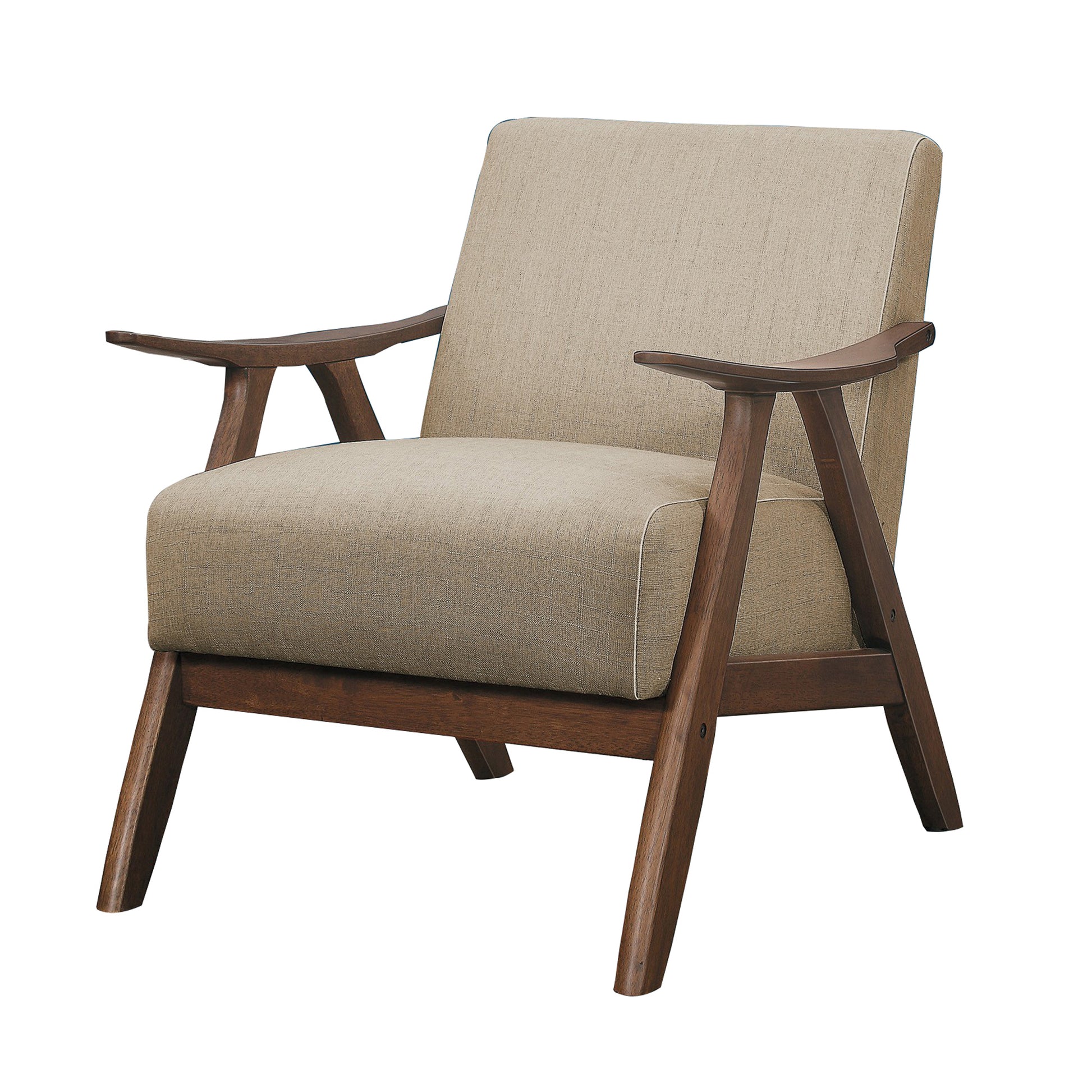 Fabric Upholstered Accent Chair With Curved Armrests, Light Brown By Benzara | Accent Chairs | Modishstore