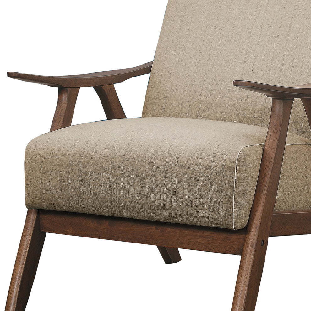Fabric Upholstered Accent Chair With Curved Armrests, Light Brown By Benzara | Accent Chairs | Modishstore - 3