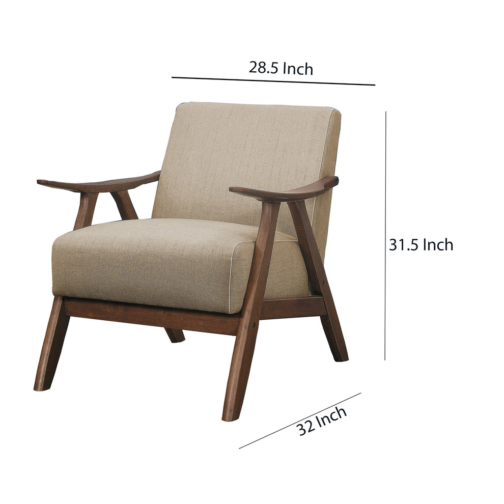 Fabric Upholstered Accent Chair With Curved Armrests, Light Brown By Benzara | Accent Chairs | Modishstore - 5