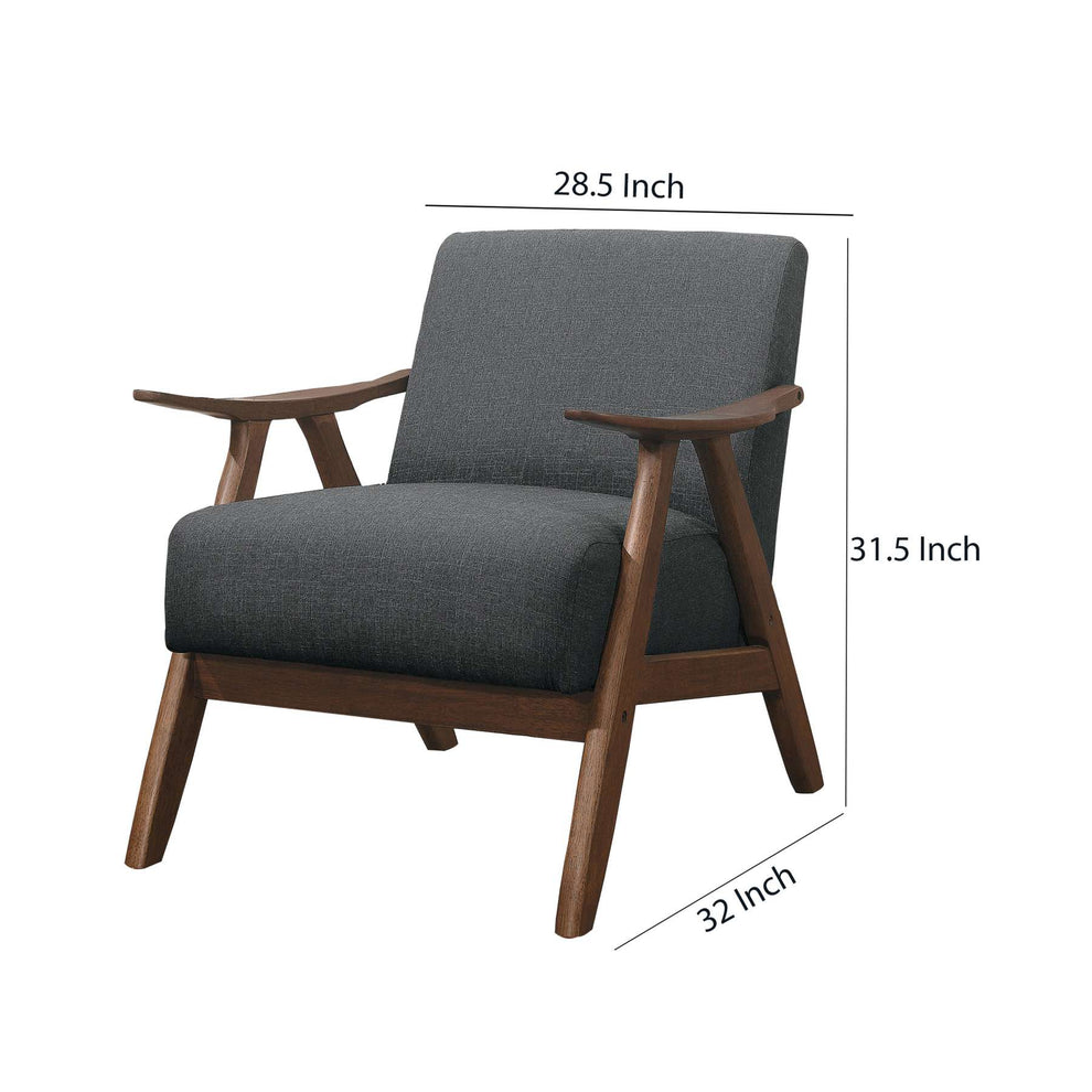 Fabric Upholstered Accent Chair With Curved Armrests, Gray By Benzara | Accent Chairs |  Modishstore  - 2