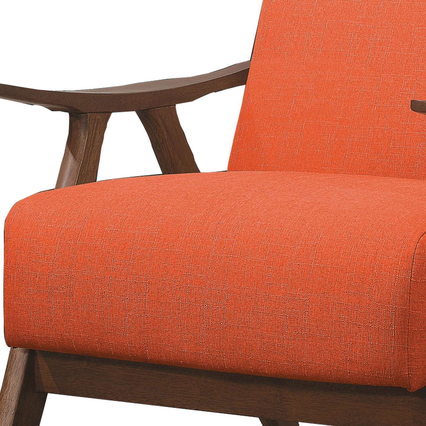 Fabric Upholstered Accent Chair With Curved Armrests, Orange By Benzara | Accent Chairs |  Modishstore  - 4