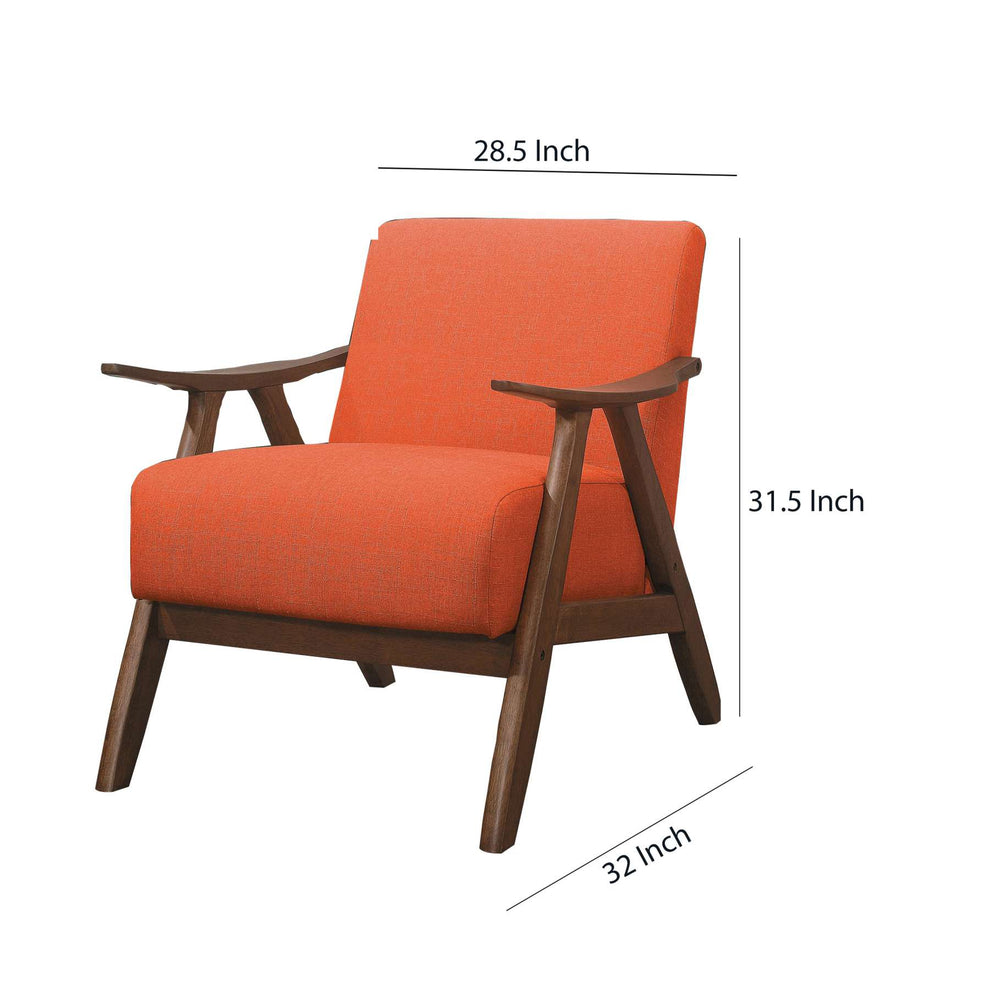 Fabric Upholstered Accent Chair With Curved Armrests, Orange By Benzara | Accent Chairs |  Modishstore  - 2