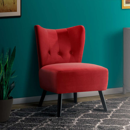 Upholstered Armless Accent Chair With Flared Back And Button Tufting, Red By Benzara | Accent Chairs |  Modishstore 