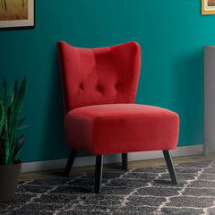 Upholstered Armless Accent Chair With Flared Back And Button Tufting, Red By Benzara