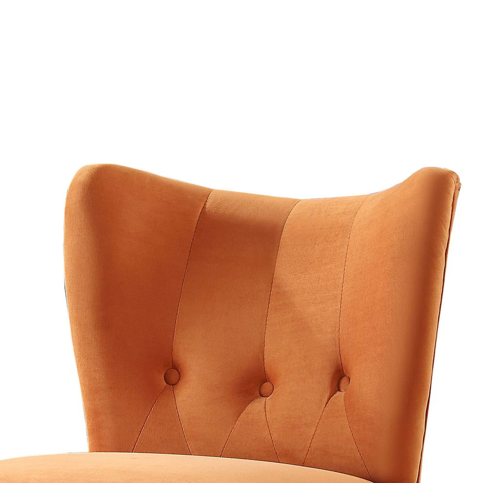 Upholstered Armless Accent Chair With Flared Back And Button Tufting, Orange By Benzara | Accent Chairs |  Modishstore  - 5