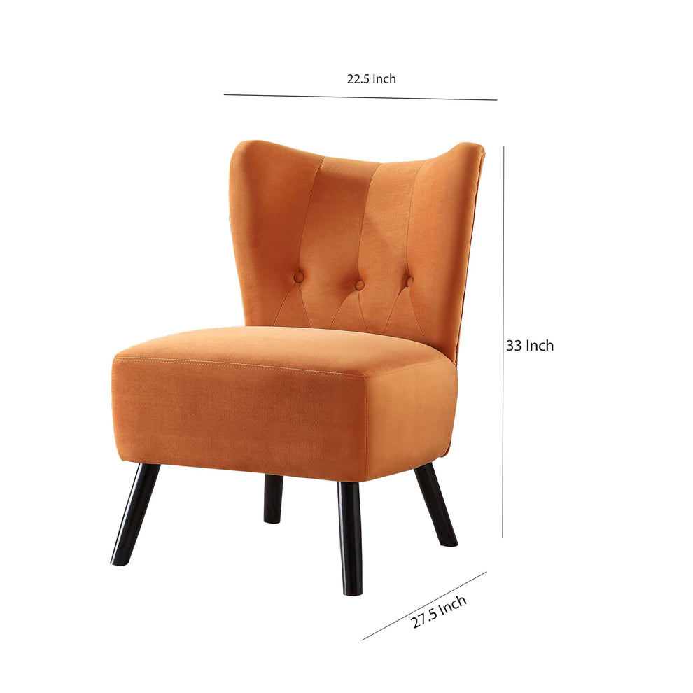 Upholstered Armless Accent Chair With Flared Back And Button Tufting, Orange By Benzara | Accent Chairs |  Modishstore  - 2
