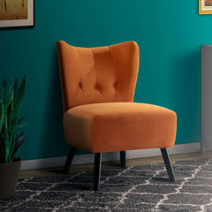 Upholstered Armless Accent Chair With Flared Back And Button Tufting, Orange By Benzara