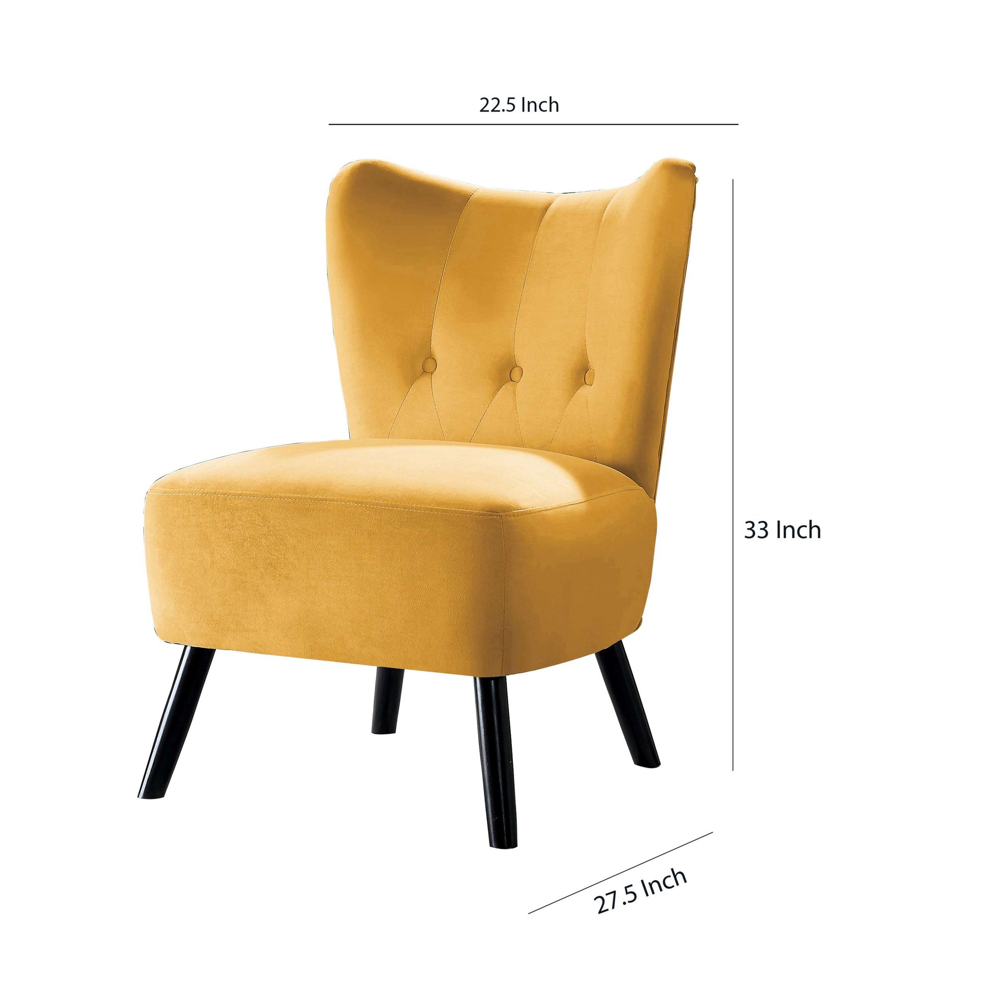 Upholstered Armless Accent Chair With Flared Back And Button Tufting, Yellow By Benzara | Accent Chairs |  Modishstore  - 5