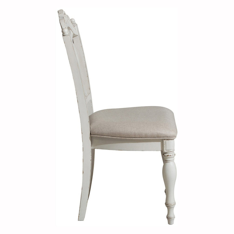 Victorian Style Writing Desk Chair With Engraved Backrest, Antique White By Benzara | Desks | Modishstore - 4