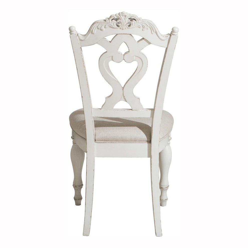Victorian Style Writing Desk Chair With Engraved Backrest, Antique White By Benzara | Desks | Modishstore - 3