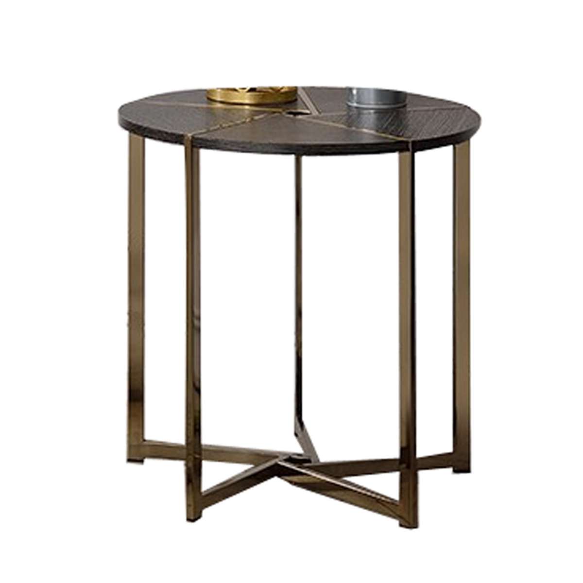 Modern Style Round End Table With Intricate Bottom Details, Black And Gold By Benzara | Side Tables |  Modishstore  - 6