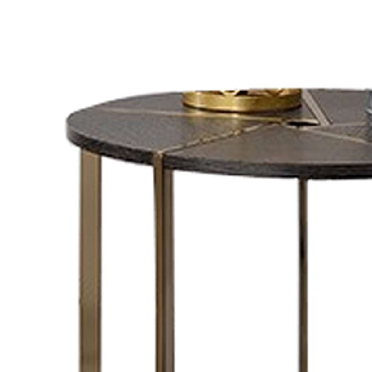Modern Style Round End Table With Intricate Bottom Details, Black And Gold By Benzara | Side Tables |  Modishstore  - 2