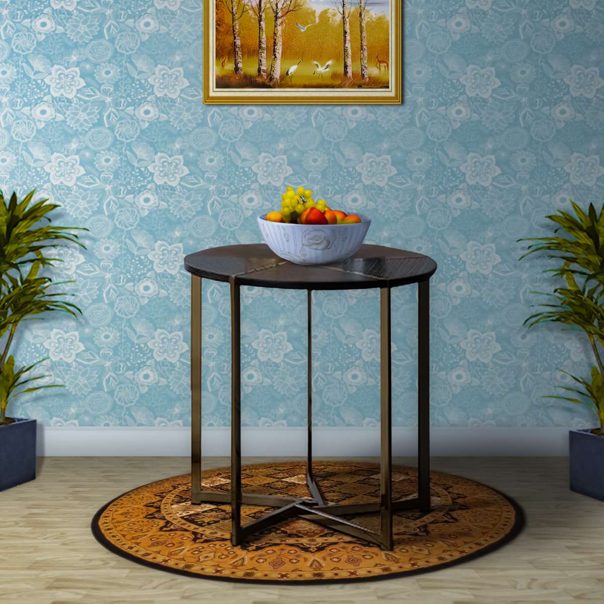 Modern Style Round End Table With Intricate Bottom Details, Black And Gold By Benzara | Side Tables |  Modishstore 