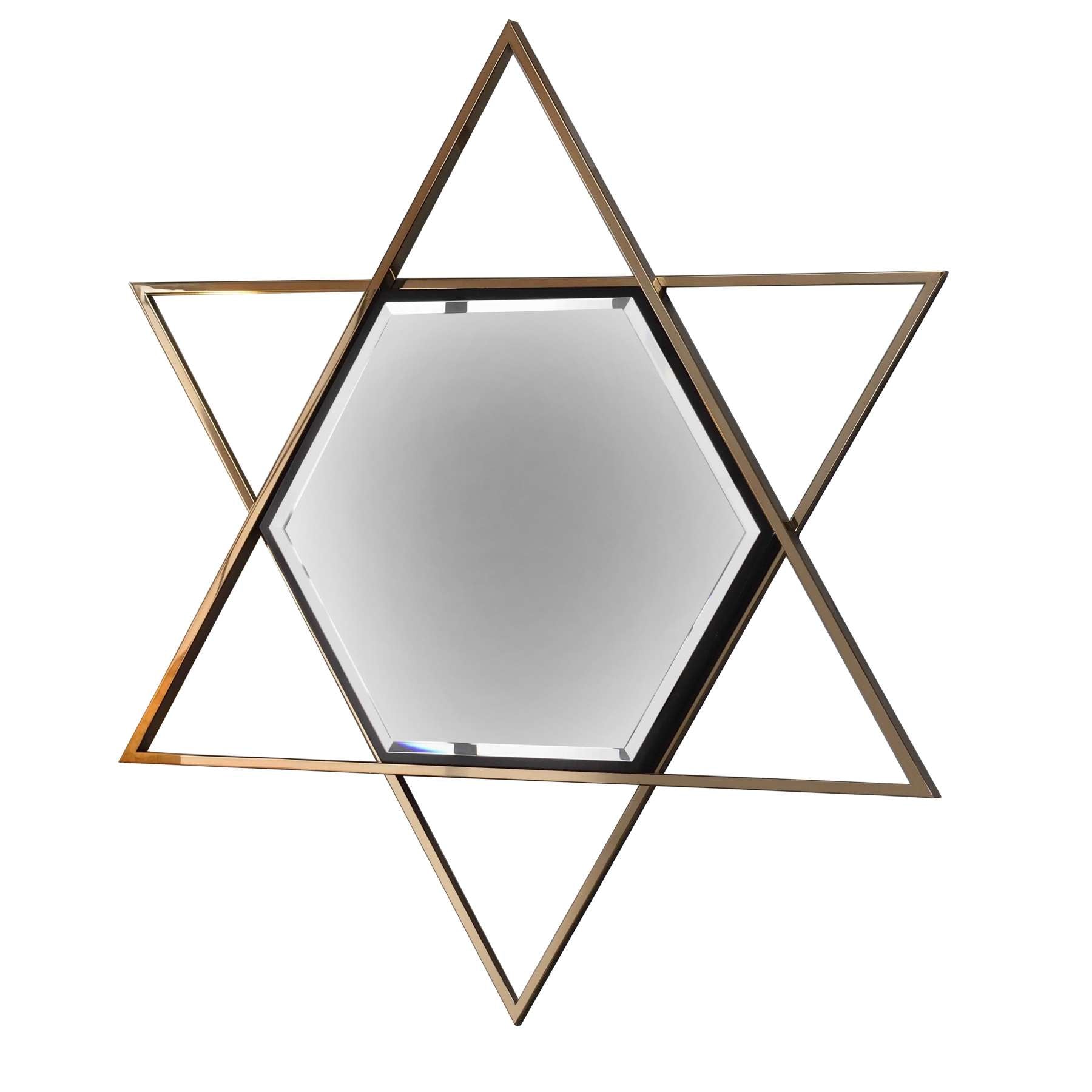 Hexagon Shaped Wall Mirror With Star Frame, Champagne Gold By Benzara | Mirrors |  Modishstore  - 6
