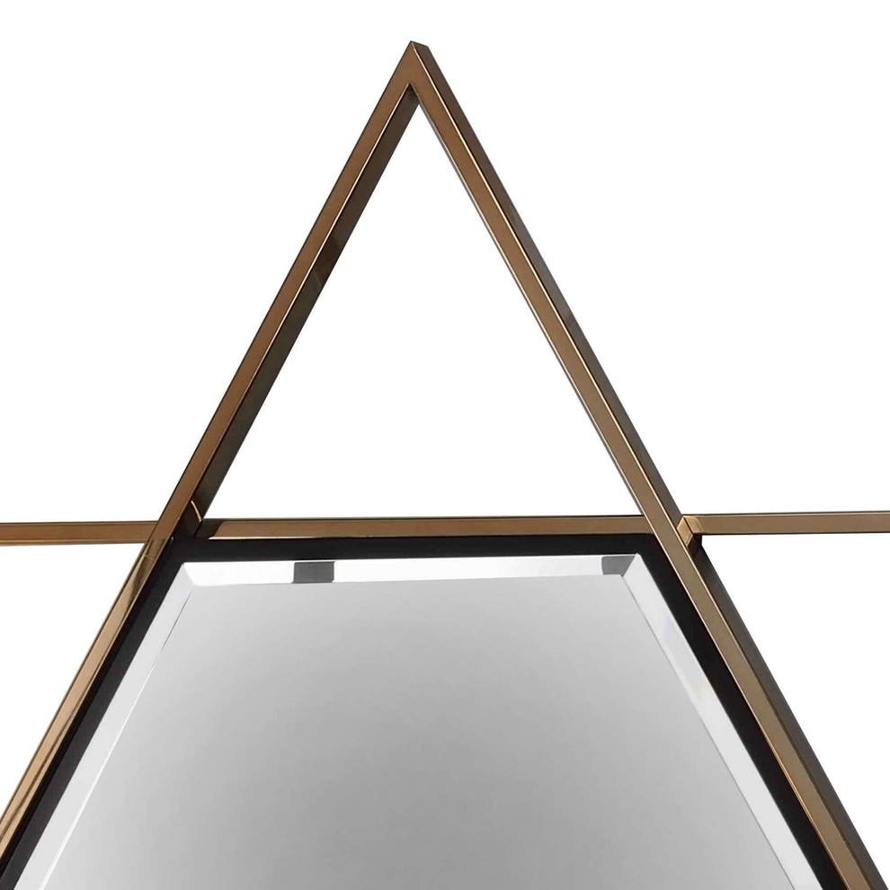 Hexagon Shaped Wall Mirror With Star Frame, Champagne Gold By Benzara | Mirrors |  Modishstore  - 3
