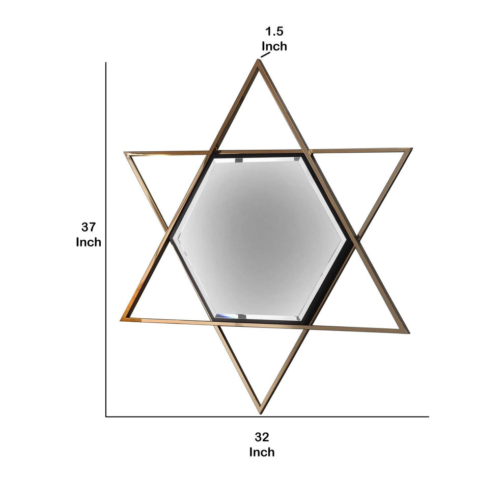 Hexagon Shaped Wall Mirror With Star Frame, Champagne Gold By Benzara | Mirrors |  Modishstore  - 2