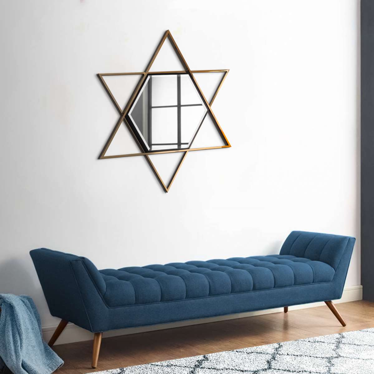 Hexagon Shaped Wall Mirror With Star Frame, Champagne Gold By Benzara | Mirrors |  Modishstore 