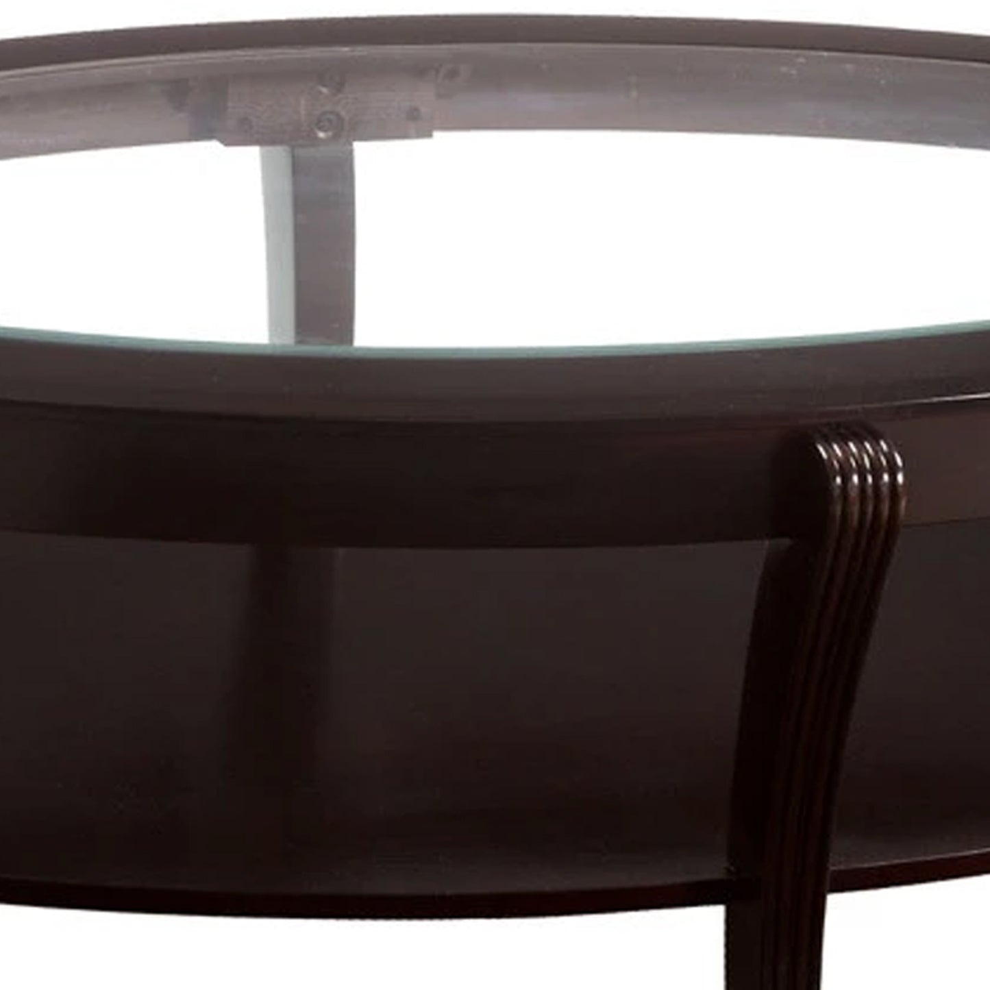 Oval Wooden Cocktail Table With Glass Insert And Open Shelf, Espresso Brown By Benzara | Coffee Tables | Modishstore - 2