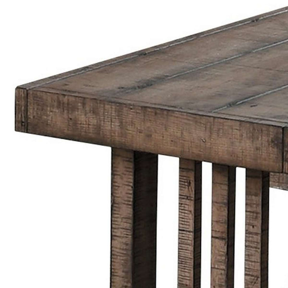 Rectangular Grained Wooden Bench With Slatted Side Panels, Brown By Benzara | Benches |  Modishstore  - 4