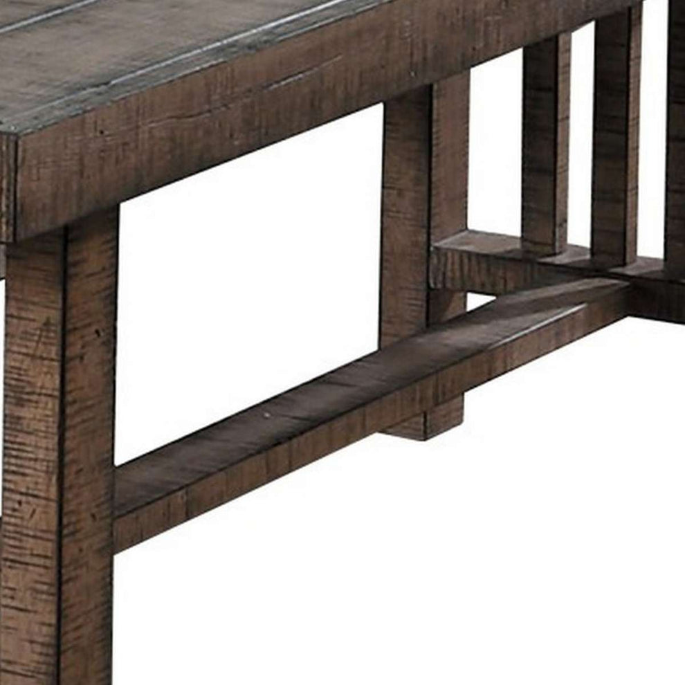 Rectangular Grained Wooden Bench With Slatted Side Panels, Brown By Benzara | Benches |  Modishstore  - 2