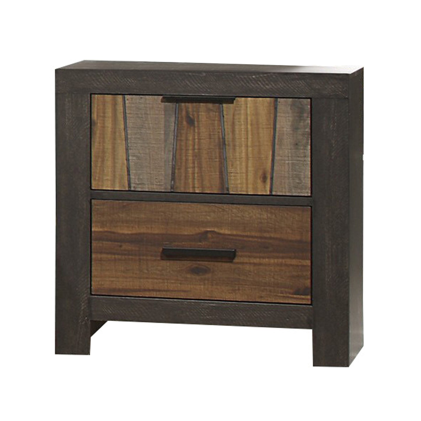 Plank Style 2 Drawer Wooden Nightstand With Metal Bar Handles, Brown By Benzara | Nightstands | Modishstore